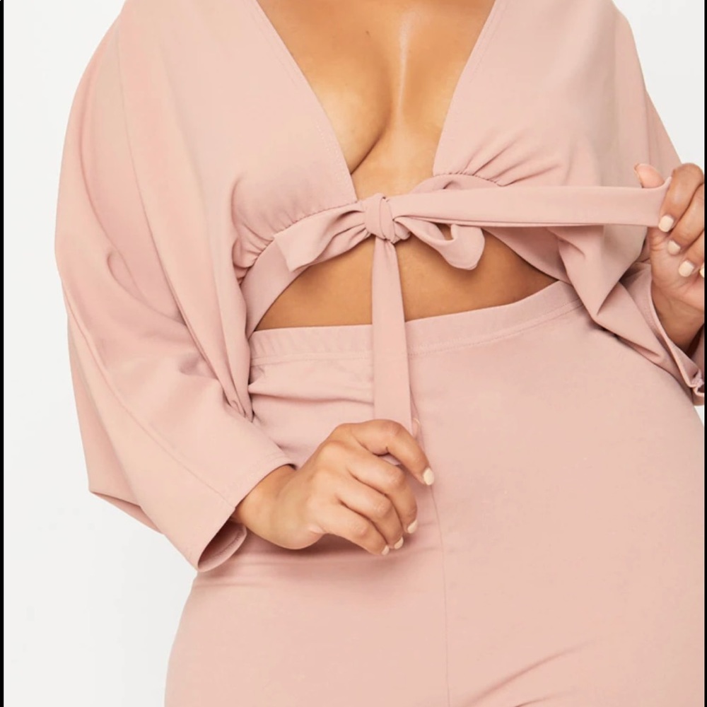 Plus Blush Crepe Batwing Cut Out Jumpsuit